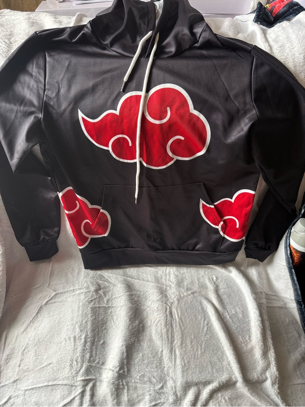 Black Anime Hoodie with Red Cloud Graphic Size not Listed- Likely Med or Large